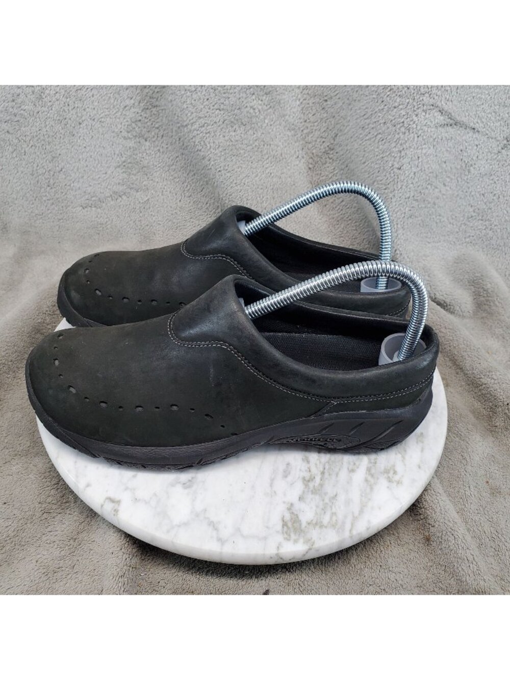 Merrell Shoes Womens Size 7.5 Black Leather Encore Blip Slip On Clogs *Read*